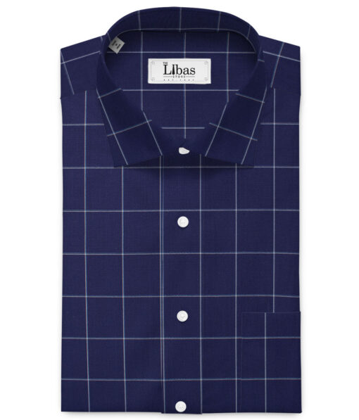 Cadini Men's Bamboo Micro Checks  Unstitched Shirting Fabric (Royal Blue)