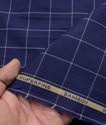 Cadini Men's Bamboo Micro Checks  Unstitched Shirting Fabric (Royal Blue)