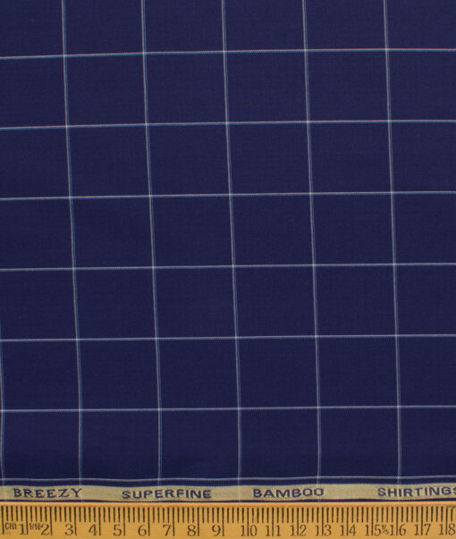 Cadini Men's Bamboo Micro Checks  Unstitched Shirting Fabric (Royal Blue)