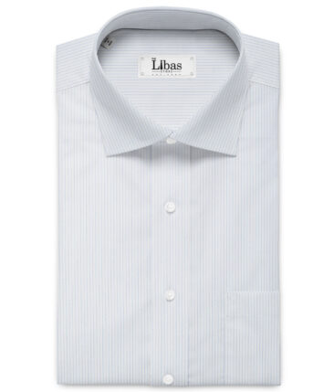 Cadini Men's Bamboo Micro Striped  Unstitched Shirting Fabric (White & Blue)