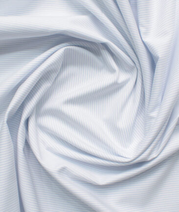 Cadini Men's Bamboo Micro Striped  Unstitched Shirting Fabric (White & Blue)