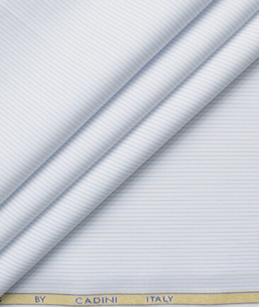 Cadini Men's Bamboo Micro Striped  Unstitched Shirting Fabric (White & Blue)