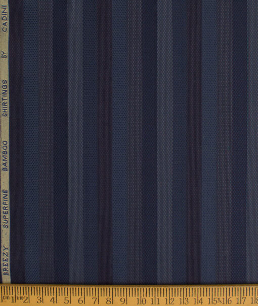 Cadini Men's Bamboo Micro Striped  Unstitched Shirting Fabric (Dark Blue)