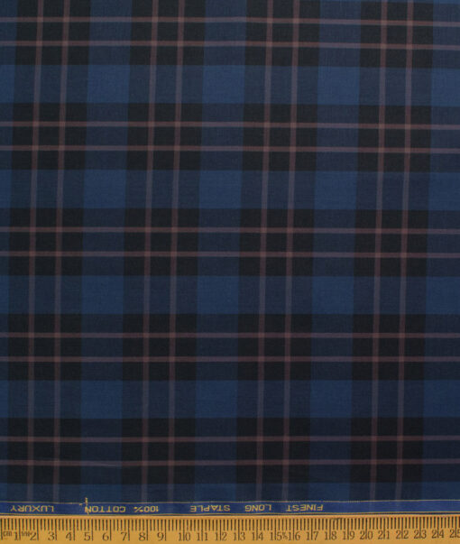 Cadini Men's Cotton Checks  Unstitched Shirting Fabric (Dark Blue)