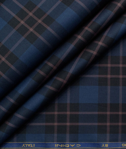 Cadini Men's Cotton Checks  Unstitched Shirting Fabric (Dark Blue)