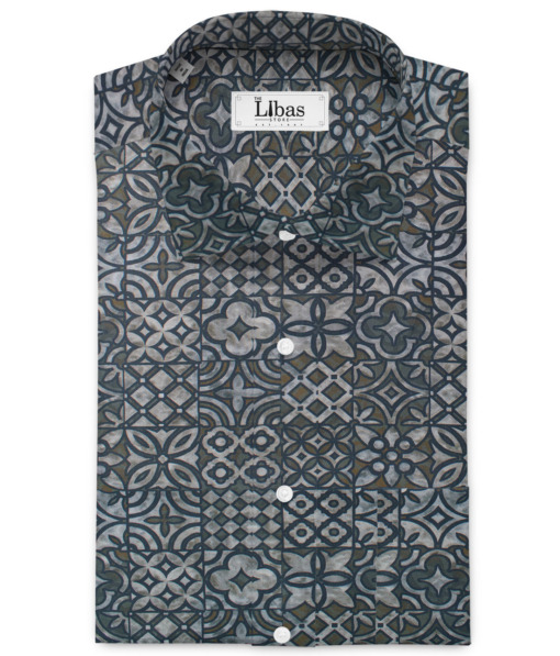 Nemesis Men's 80's Giza Cotton Printed  Unstitched Shirting Fabric (Grey)