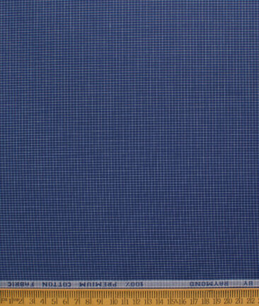 Raymond Men's Premium Cotton Checks  Unstitched Shirting Fabric (Dark Royal Blue & White)