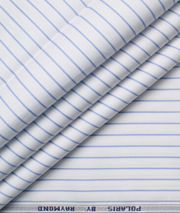 Raymond Men's Premium Cotton Striped  Unstitched Shirting Fabric (White & Blue)