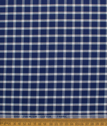 Raymond Men's Premium Cotton Checks  Unstitched Shirting Fabric (Royal Blue)