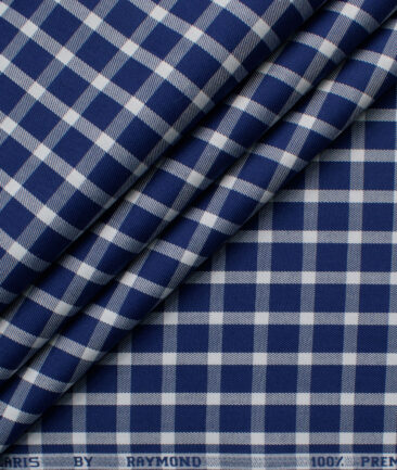 Raymond Men's Premium Cotton Checks  Unstitched Shirting Fabric (Royal Blue)