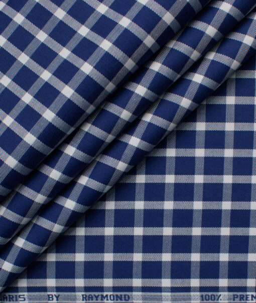 Raymond Men's Premium Cotton Checks  Unstitched Shirting Fabric (Royal Blue)