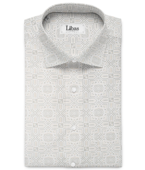 Raymond Men's Cotton Printed  Unstitched Shirting Fabric (White & Beige)