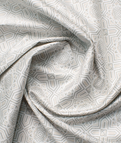 Raymond Men's Cotton Printed  Unstitched Shirting Fabric (White & Beige)
