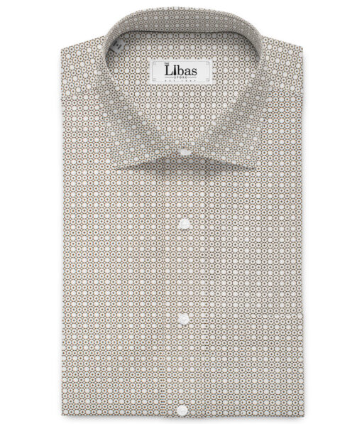 Raymond Men's Cotton Printed  Unstitched Shirting Fabric (White & Brown)