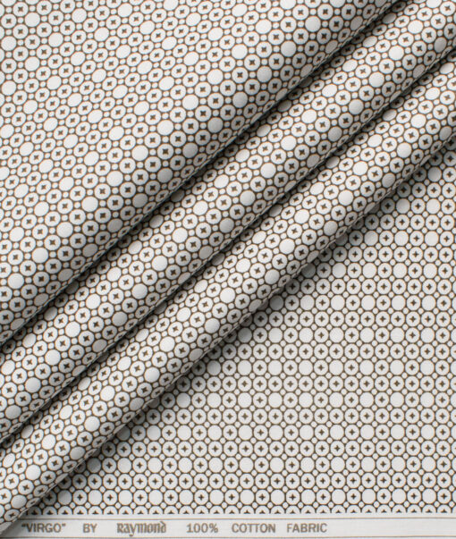 Raymond Men's Cotton Printed  Unstitched Shirting Fabric (White & Brown)