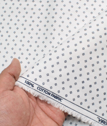 Raymond Men's Cotton Printed  Unstitched Shirting Fabric (White & Dark Blue)