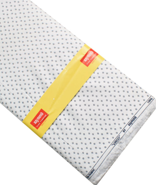 Raymond Men's Cotton Printed  Unstitched Shirting Fabric (White & Dark Blue)