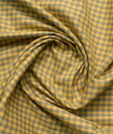 Raymond Men's Premium Cotton Checks  Unstitched Shirting Fabric (Yellow & Grey)