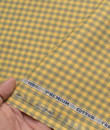 Raymond Men's Premium Cotton Checks  Unstitched Shirting Fabric (Yellow & Grey)