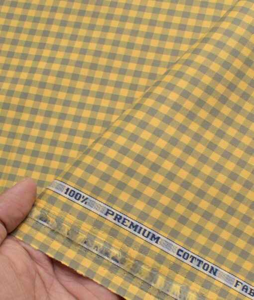 Raymond Men's Premium Cotton Checks  Unstitched Shirting Fabric (Yellow & Grey)