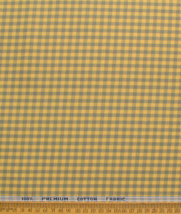 Raymond Men's Premium Cotton Checks  Unstitched Shirting Fabric (Yellow & Grey)
