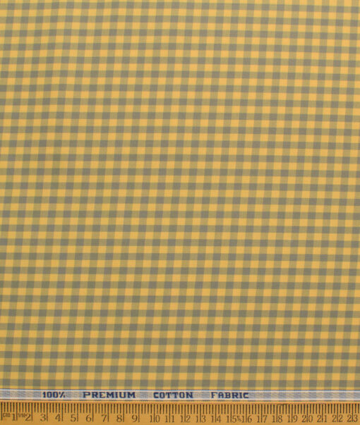 Raymond Men's Premium Cotton Checks  Unstitched Shirting Fabric (Yellow & Grey)