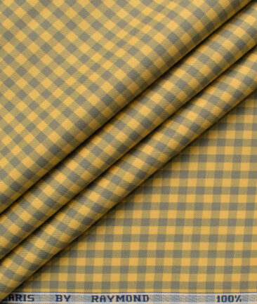 Raymond Men's Premium Cotton Checks  Unstitched Shirting Fabric (Yellow & Grey)