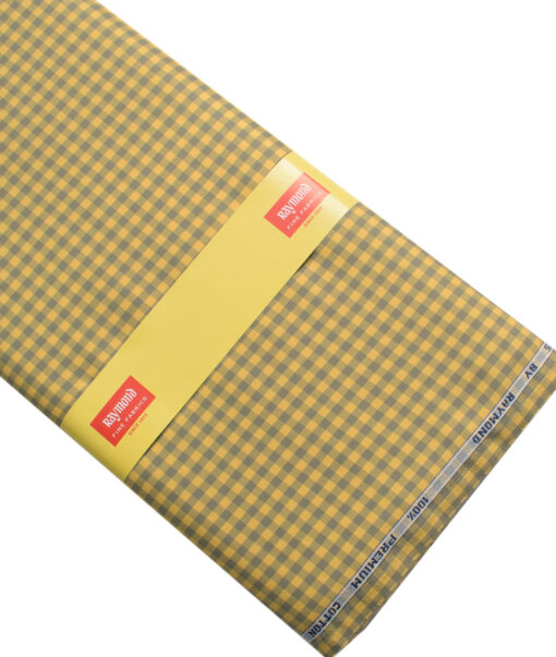 Raymond Men's Premium Cotton Checks  Unstitched Shirting Fabric (Yellow & Grey)
