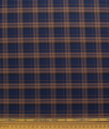 Soktas Men's Giza Cotton Checks  Unstitched Shirting Fabric (Royal Blue)