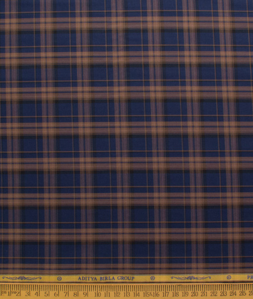 Soktas Men's Giza Cotton Checks  Unstitched Shirting Fabric (Royal Blue)