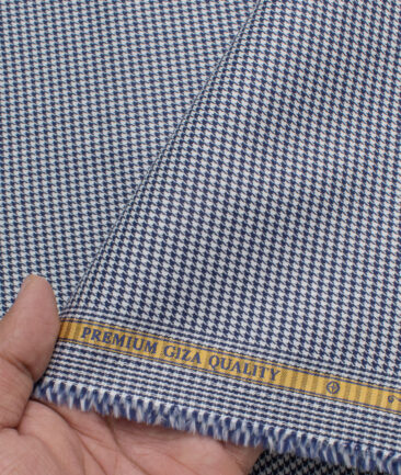 Soktas Men's Giza Cotton Structured  Unstitched Shirting Fabric (White & Royal Blue)