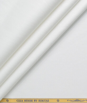 Soktas Men's 80's Giza Cotton Striped  Unstitched Shirting Fabric (White)
