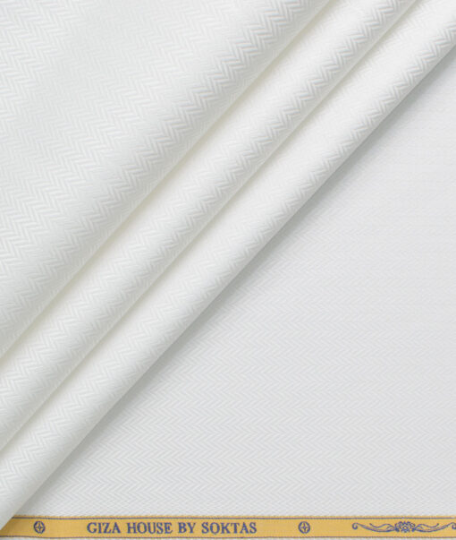 Soktas Men's 80's Giza Cotton Striped  Unstitched Shirting Fabric (White)