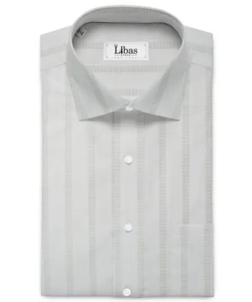 Soktas Men's 80's Giza Cotton Striped  Unstitched Shirting Fabric (Light Grey)