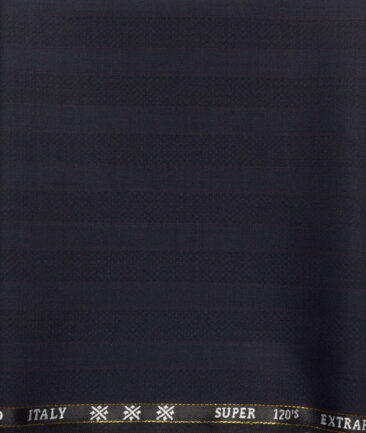 Cavalero Men's 50% Wool Super 120's Striped  Unstitched Trouser Fabric (Dark Blue)
