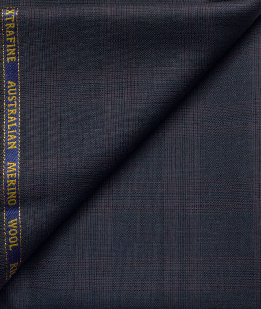Cavalero Men's 50% Wool Super 120's Checks  Unstitched Trouser Fabric (Dark Grey)