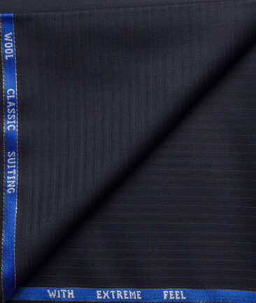 J.Hampstead Men's 30% Wool Super 90's Striped  Unstitched Trouser Fabric (Dark Blue)