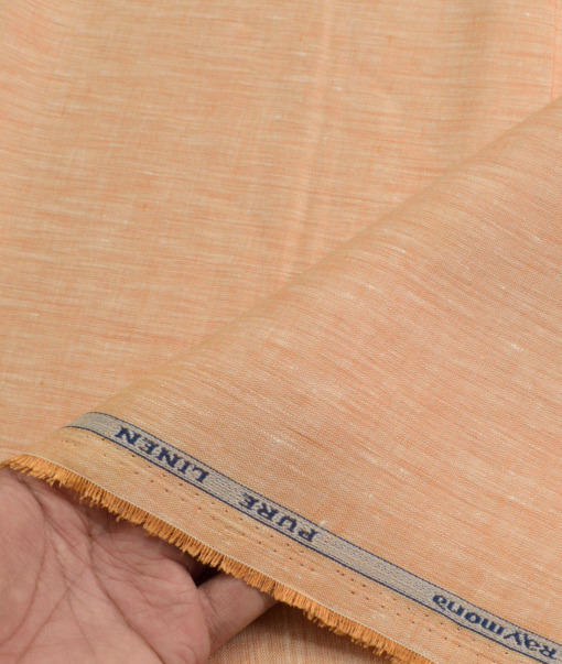 Raymond Men's 100% Pure Linen 60 LEA Self Design  Unstitched Shirting Fabric (Orange)