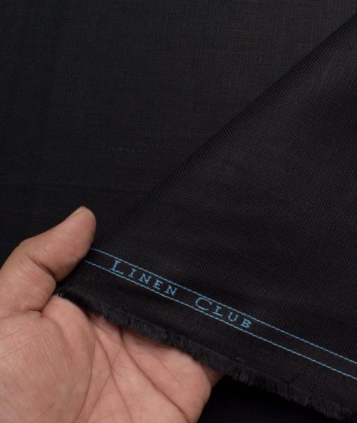 Linen Club Men's 58% Linen + 42% Cotton 30 LEA Solids  Unstitched Suiting Fabric (Black)