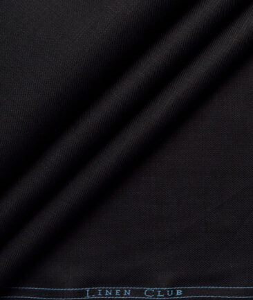 Linen Club Men's 58% Linen + 42% Cotton 30 LEA Solids  Unstitched Suiting Fabric (Black)