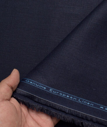 Linen Club Men's 100% Linen 30 LEA Solids  Unstitched Suiting Fabric (Dark Blue)