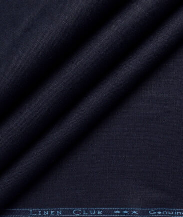 Linen Club Men's 100% Linen 30 LEA Solids  Unstitched Suiting Fabric (Dark Blue)