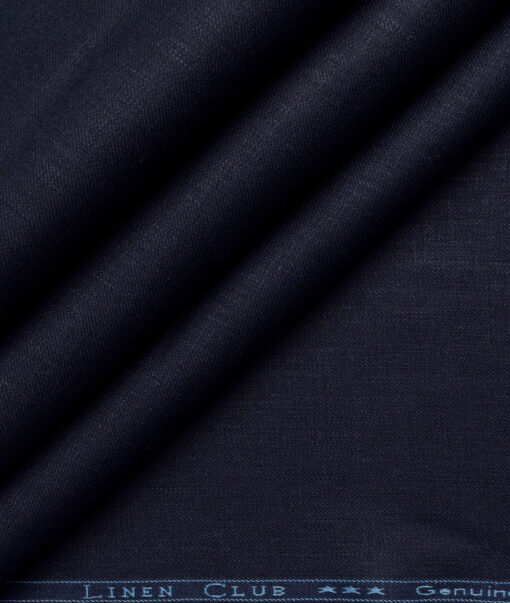 Linen Club Men's 100% Linen 30 LEA Solids  Unstitched Suiting Fabric (Dark Blue)