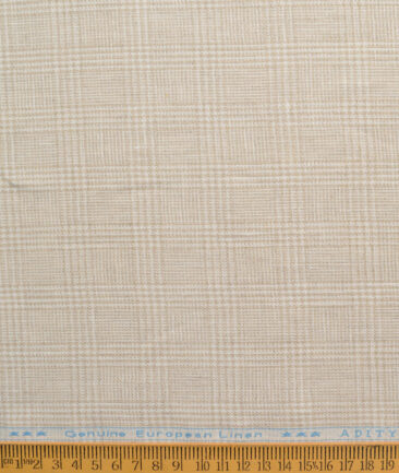 Linen Club Men's 100% Linen 30 LEA Checks  Unstitched Suiting Fabric (Beige)