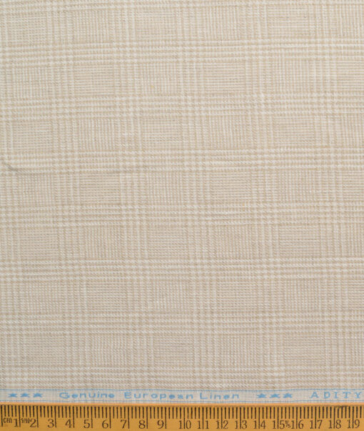Linen Club Men's 100% Linen 30 LEA Checks  Unstitched Suiting Fabric (Beige)