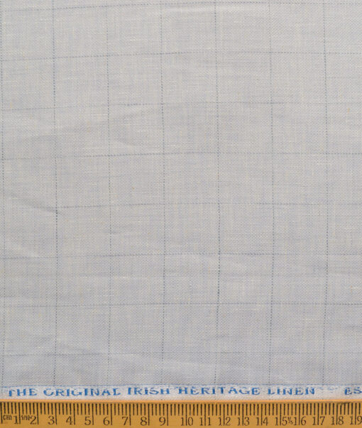 Burgoyne Men's 100% Linen 30 LEA Checks  Unstitched Suiting Fabric (Light Grey)