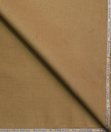 Arvind Tresca Men's Cotton Striped  Unstitched Stretchable Corduroy Trouser Fabric (Camel Brown)