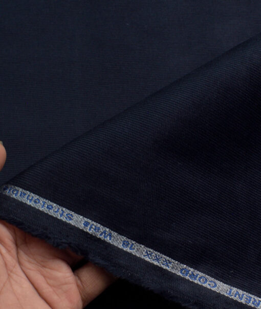 Arvind Tresca Men's Cotton Striped  Unstitched Stretchable Corduroy Trouser Fabric (Dark Blue)