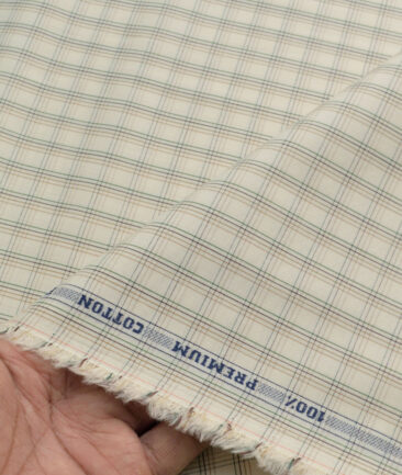 Raymond Men's 100% Cotton Checks  Unstitched Shirting Fabric (Cream & Brown) - Image 3