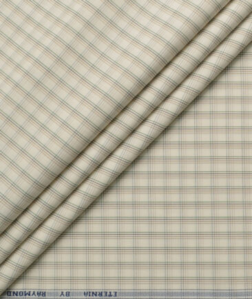 Raymond Men's 100% Cotton Checks  Unstitched Shirting Fabric (Cream & Brown)